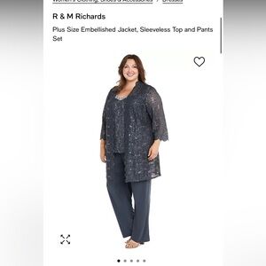 R & M Richards- Embellished Jacket, Sleeveless Top and Pants Set Size 18w
